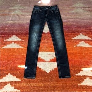 NWOT Women’s Juniors Miss Me Denim Skinny Jeans Sz 24 Bling Distressed